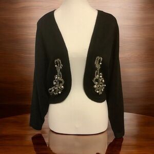 Vintage Alfred Sung Sport Embellished Pearl Rhinestone Cropped Cardigan Size S